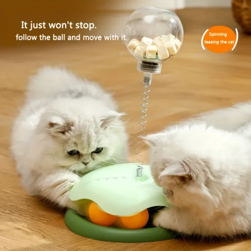 Turntable Cat Toy with Treat Dispensing and Cat Teaser Wand