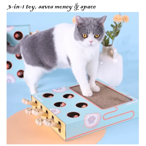 Whack A Mole Cat Toy with Corrugated Cardboard Scratcher