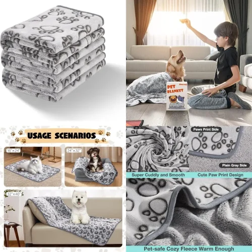 24 * 16 Inches, Grey Cute Paw Print Blanket